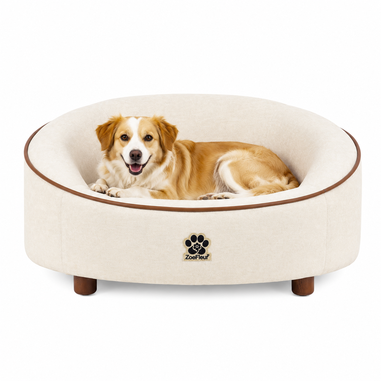 ZoeFleur Human & Pet Shared Round Dog Bed, High Resilience Foam with Solid Pine Leg Frame, Indoor Pet Furniture - 图片 2