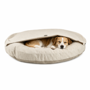 ZoeFleur 2-in-1 Human & Pet Shared Round Sofa Dog Bed with High Resilience Foam, Modern Neutral Tone Indoor Pet Furniture