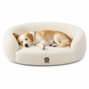 ZoeFleur 2-in-1 Human & Pet Round Sofa Bed, Solid Pine Frame, High Resilience Foam, Orthopedic Dog Couch, Modern Indoor Pet Furniture