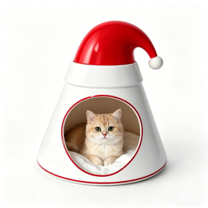 ZoeFleur Christmas Hat Shaped Resin Pet Bed, 2-in-1 Dog Cat Cave House & Decorative Furniture with Soft Cushion, Holiday Indoor Winter Decor Gift